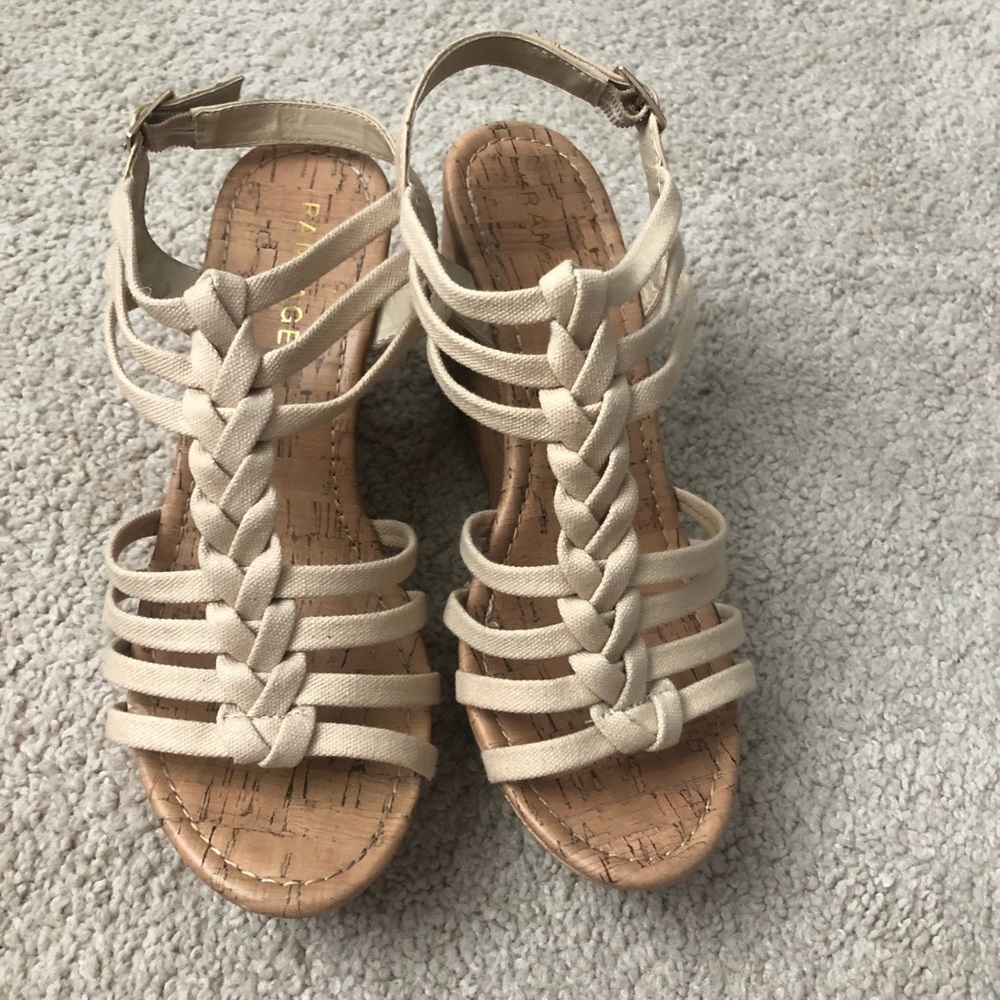 Nude cork wedges